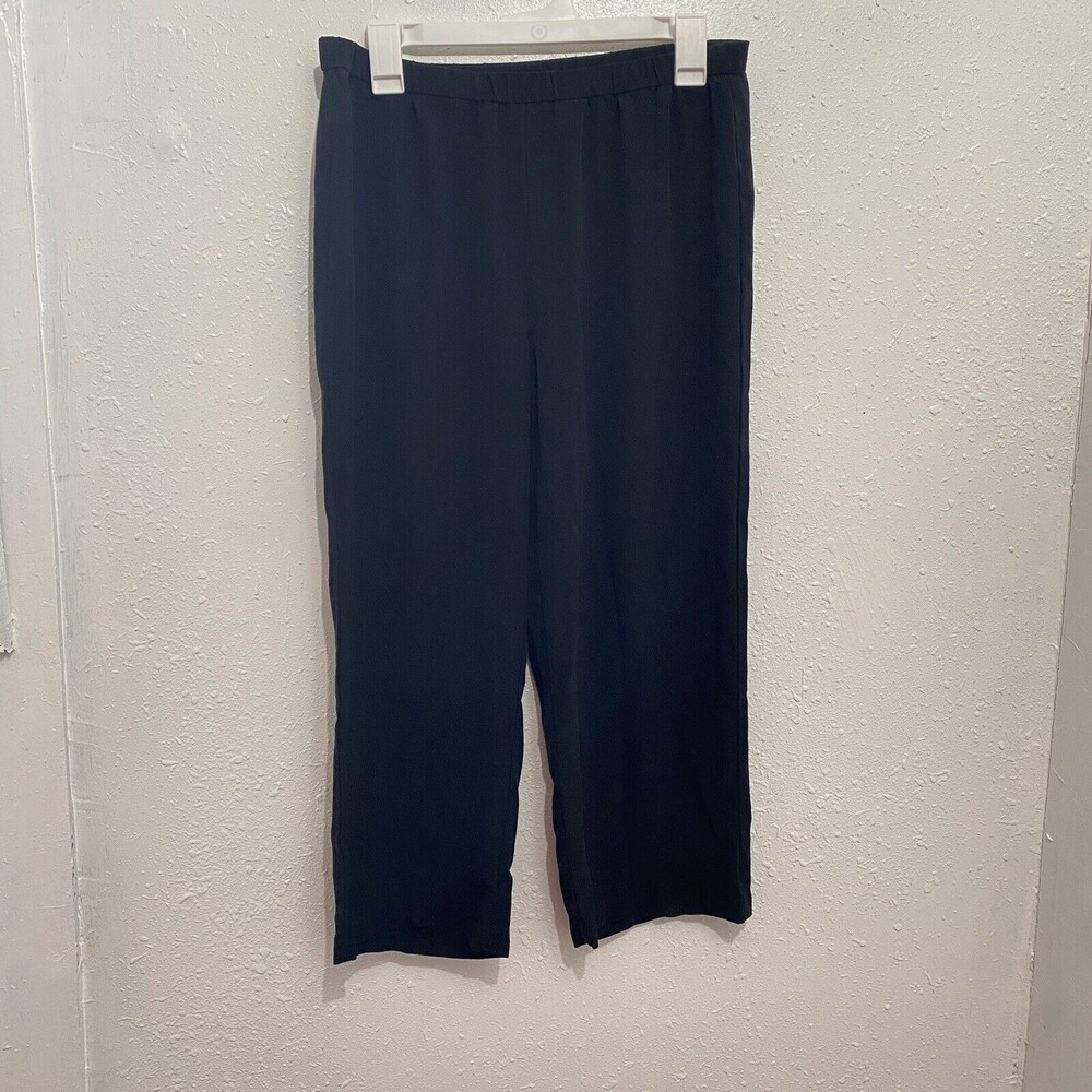 Eileen Fisher System Silk Georgette Straight Sz Small Ankle Pant Cropped Black
